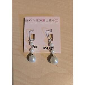 Bandolino Faux Pearl Earrings Silvertone Dangle NWT